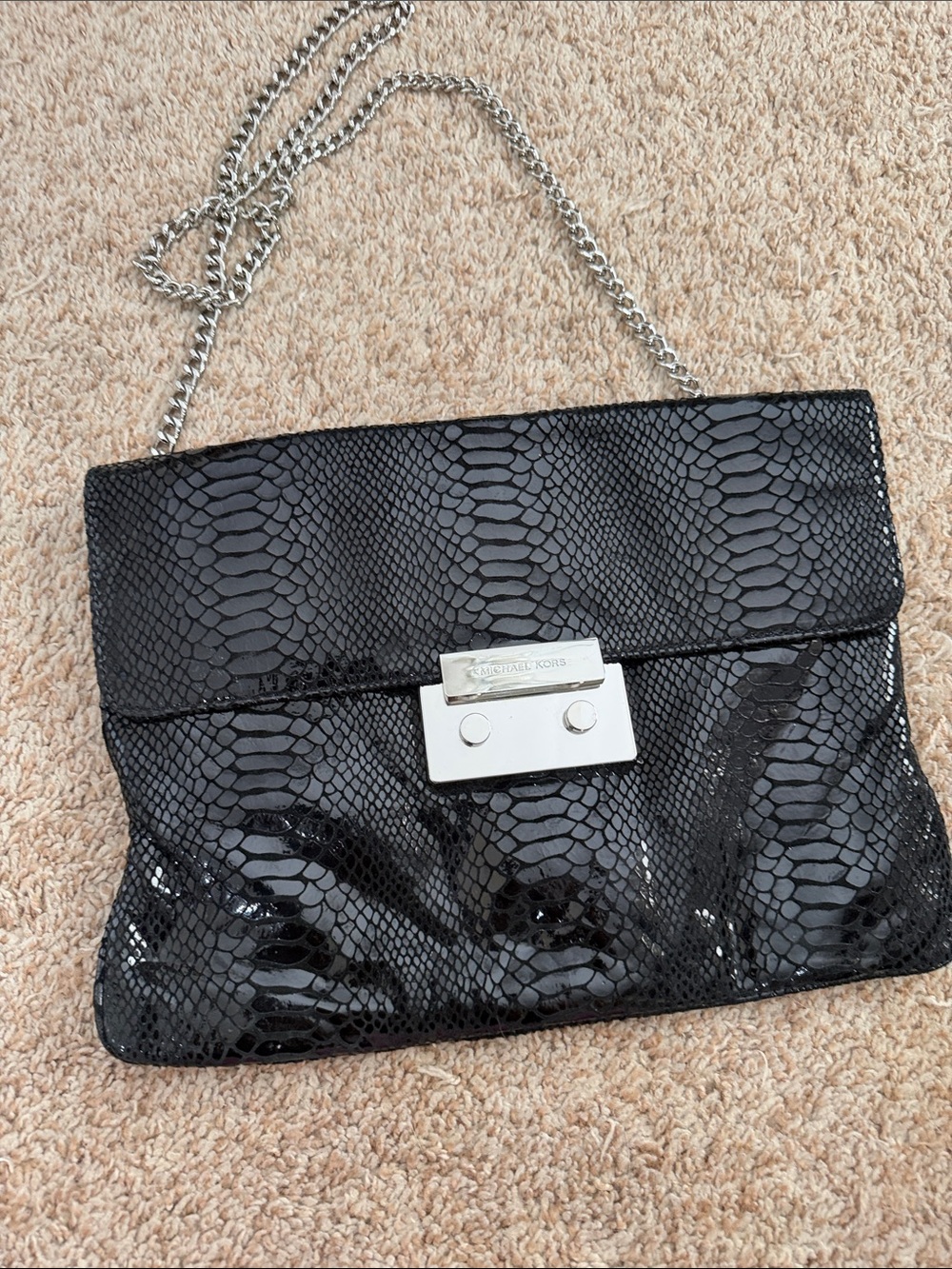 Michael Kors Black Snake-Embossed Chain Crossbody Bag